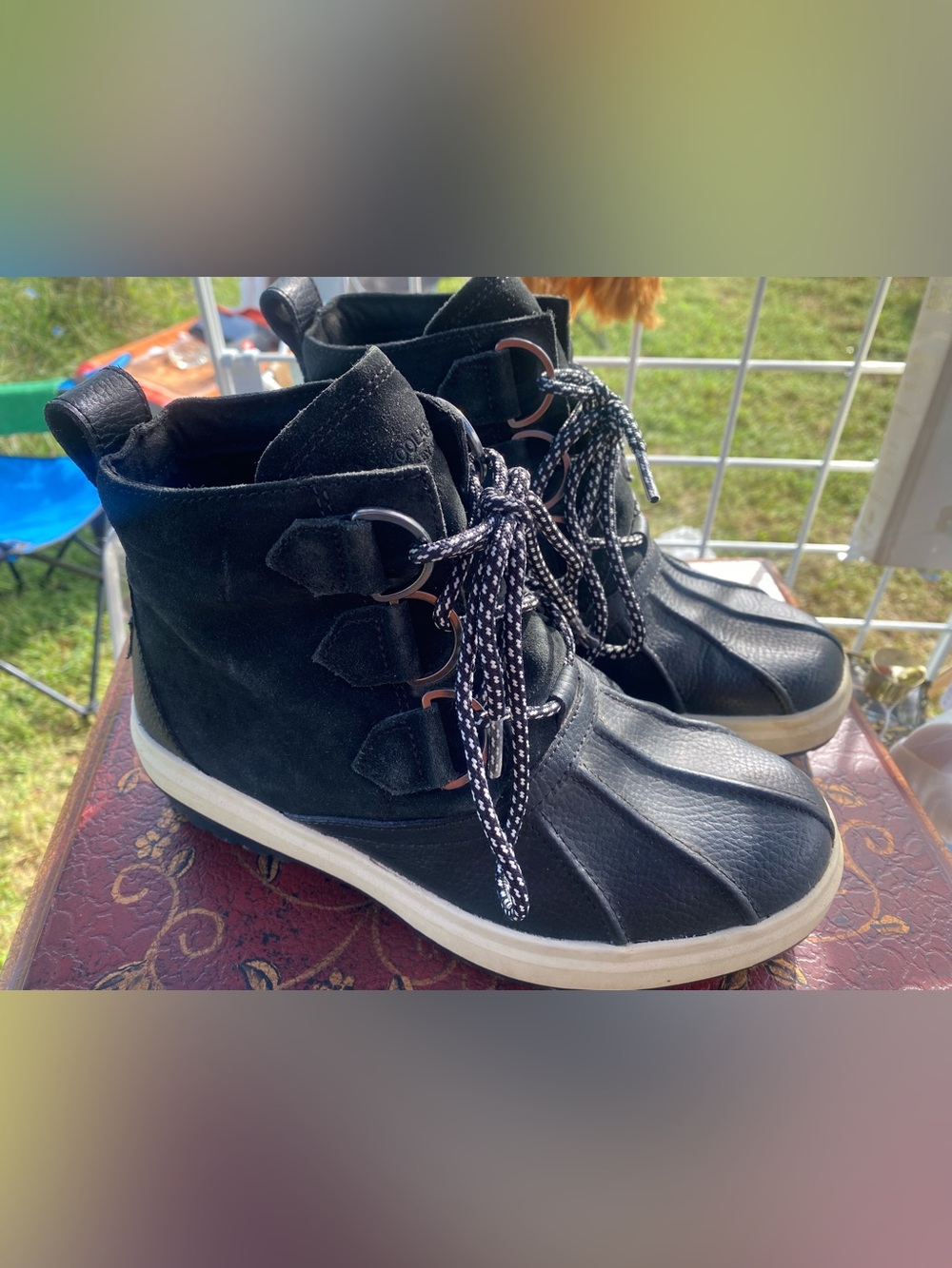 Koolaburra Black and White Lace-Up Duck Boot